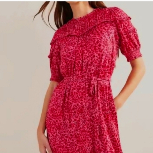 NWOT Boden Gin Fizz Pink & Red Ruffled Smocked Midi Dress - Picture 6 of 6
